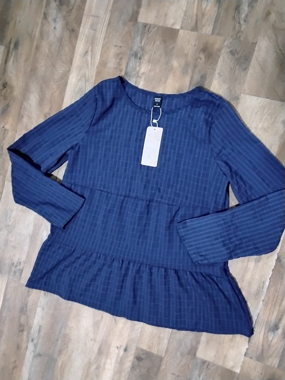 Women’s Navy Blue Long-Sleeve Peplum Top